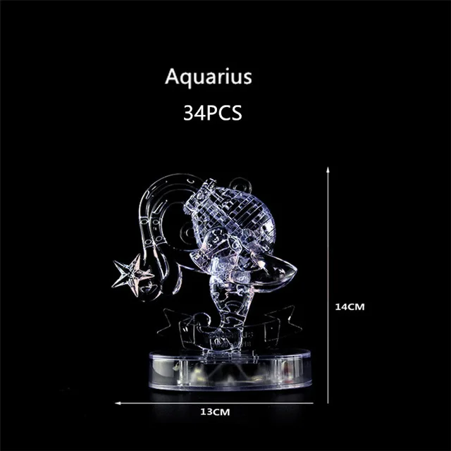 Aquarius 3D кристаллическая головоломка 12 созвездий пазл гороскоп головоломка с светодиодный свет DIY элегантный подарочный игрушки для детей и взрослых - Цвет: Aquarius