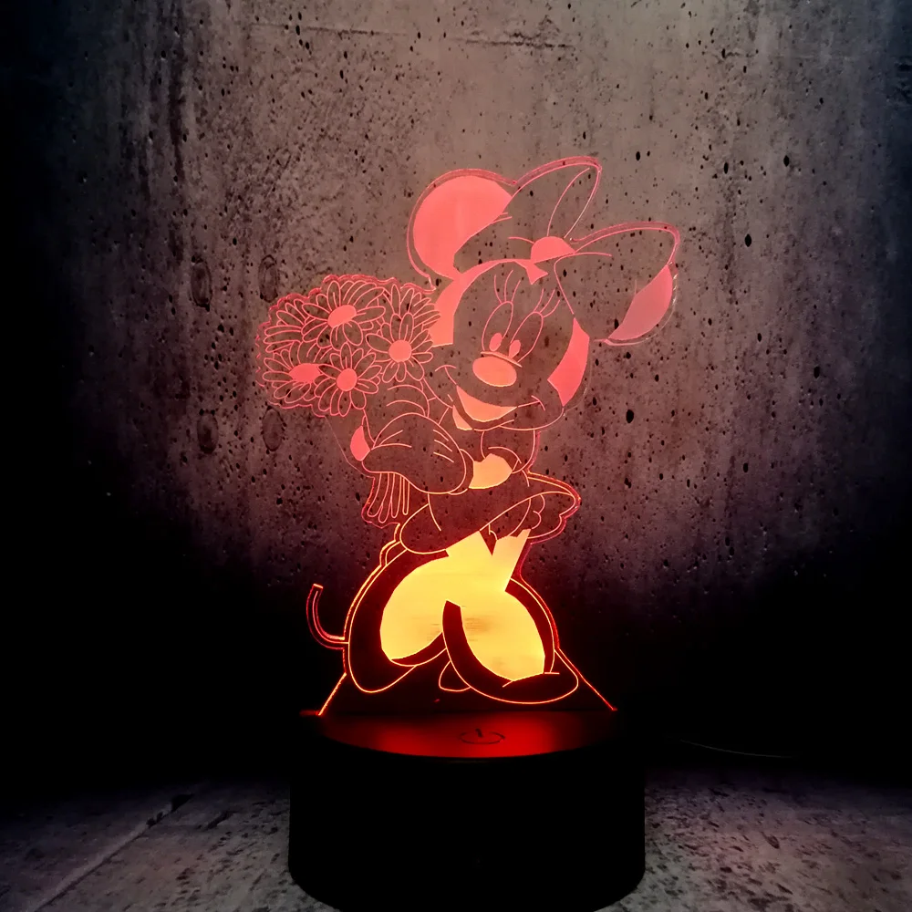 Светодиодная лампа Минни Маус с букетом цветов милое 3D освещение в
