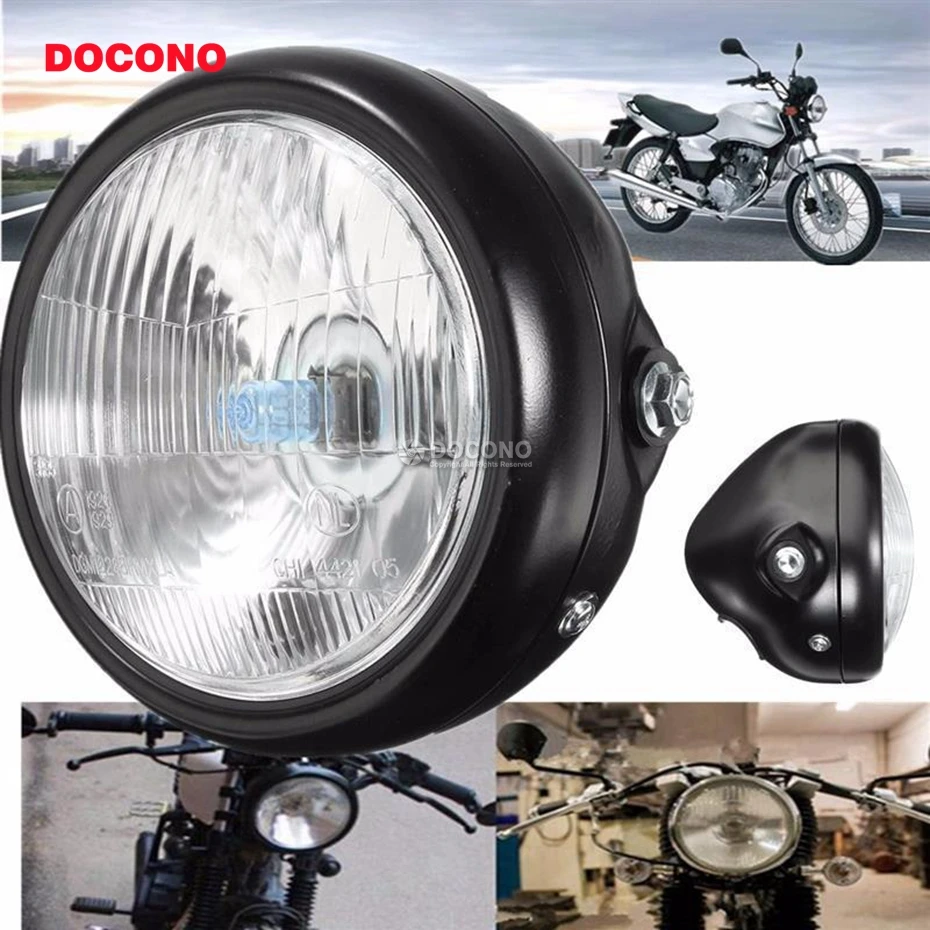 

12V Universal Black Led Motorcycle Head light Cafe Racer Front Light Chrome Black Motorcycle Headlight Head Light