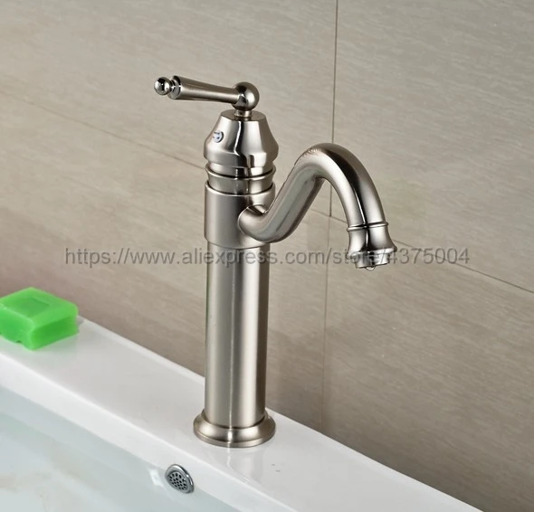 

Bathroom Faucet Brushed Nickel Single Handle Hot & Cold Water Mixer Taps Wash Basin Bathroom Deck Mounted Faucet Nnf209
