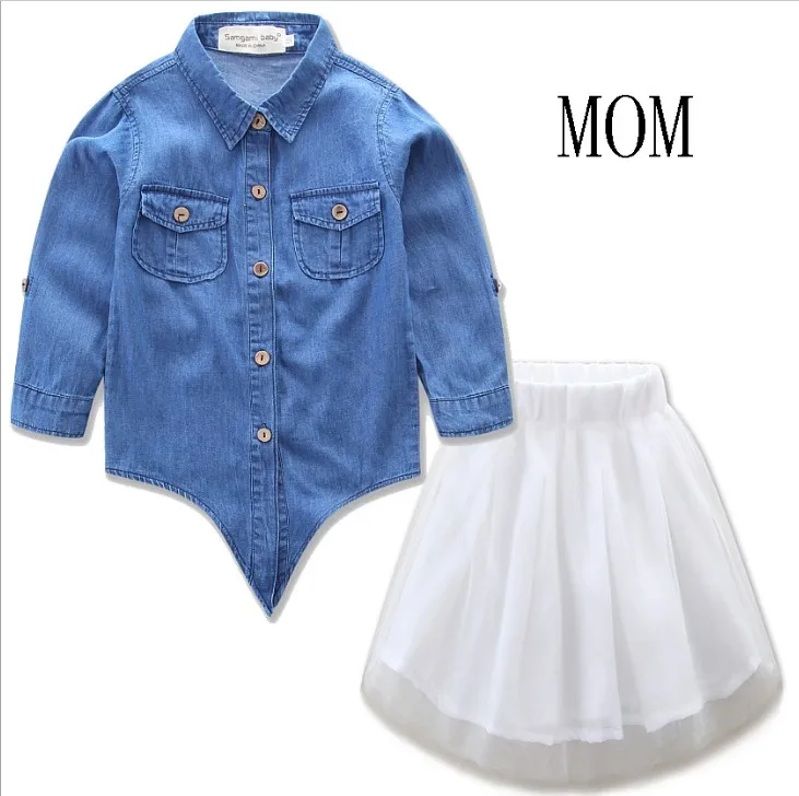 2 шт. Джинсовая блузка и юбка-пачка для мамы дочки | Мать ребенок
