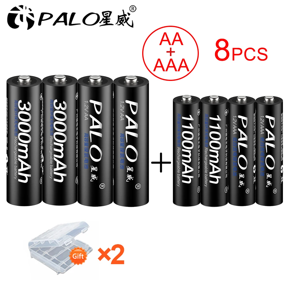 

PALO 4Pcs 1.2V 3000mAh AA Rechargeable Battery AA NiMH 1.2V Ni-MH Pre-charged Bateria+4pcs AAA Battery Baterias Bateria Black