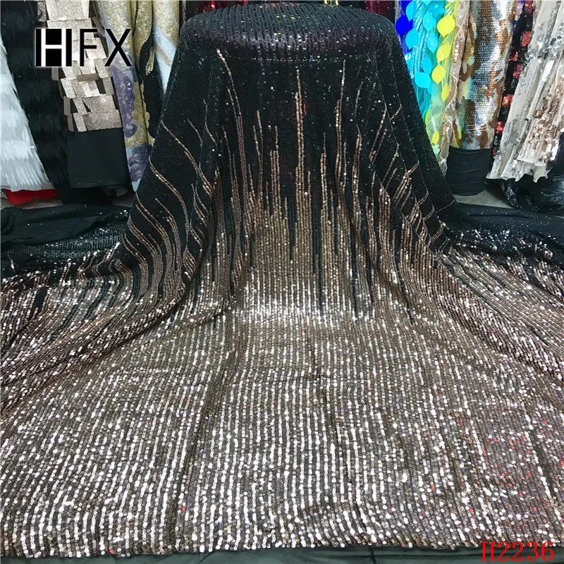 HFX кружевная ткань с пайетками, синие блестки, нигерийские кружева, ткань высокого качества, французский тюль, кружевная ткань для женского платья H2236