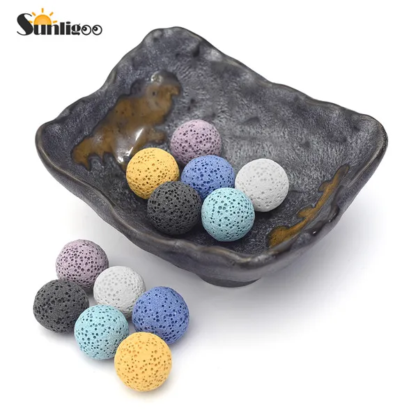 Lava Ball Beads Set Sunligoo Лава камень Арома эфирное масло диффузор набор с винтажным нерегулярным квадратным керамическим блюдце-поддон+ Лава камень набор - Цвет: Lava Ball Beads Set
