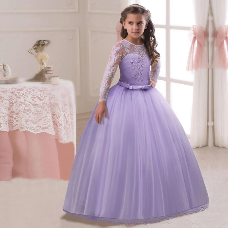 От 5 до 14 лет, детские длинные белые кружевные вечерние платья с цветочным рисунком для девочек, платья для выпускного вечера детское платье принцессы для девочек на свадьбу, платье для первого причастия