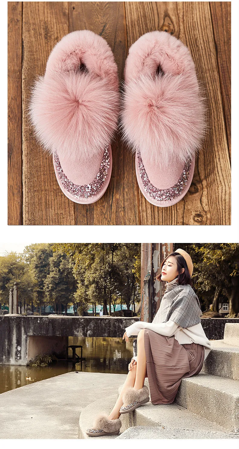 SWYIVY обувь; женские зимние ботинки; коллекция года; женские зимние ботинки с кроличьим мехом; Теплая Бархатная Повседневная обувь; черные женские зимние слипоны с блестками
