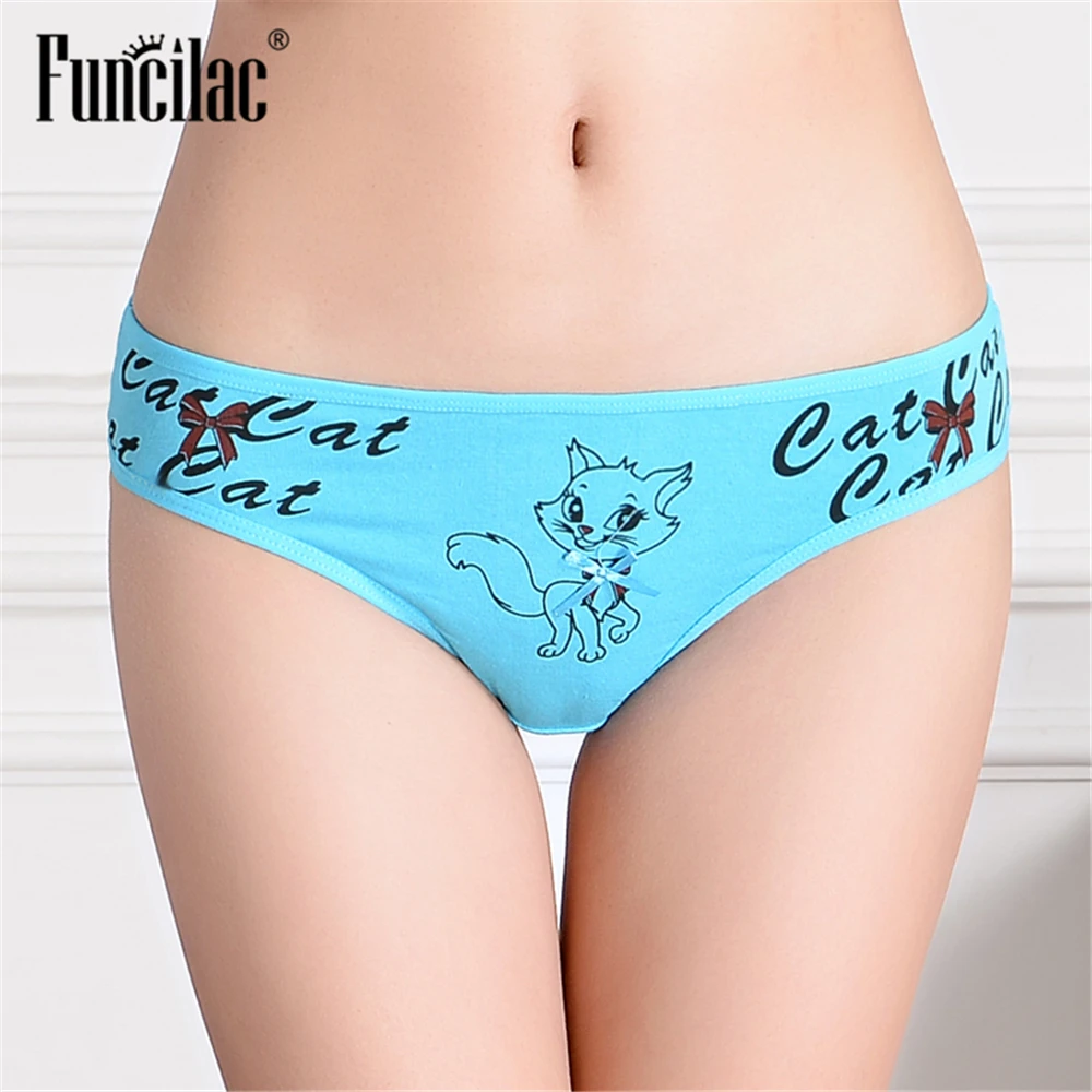 FUNCILAC нижнее белье для женщин с рисунком котенка стринги хлопок сексуальные Kawaii