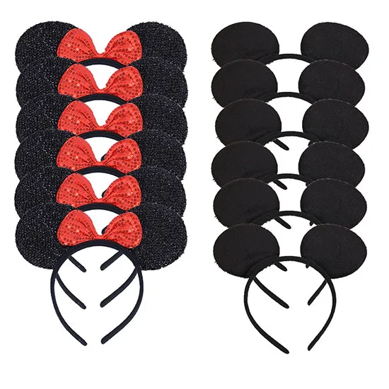 6 Sequin Red 6 Black 12 шт. Микки Минни уши блестки Смешанная повязка на голову сувениры для вечеринки ко дню рождения Детская повязка для волос(2Red 2 Rose 2 Black 3 Rose Sequin 3 Pink Sequin 3 Pink Sequin - Цвет: 6 Sequin Red 6 Black