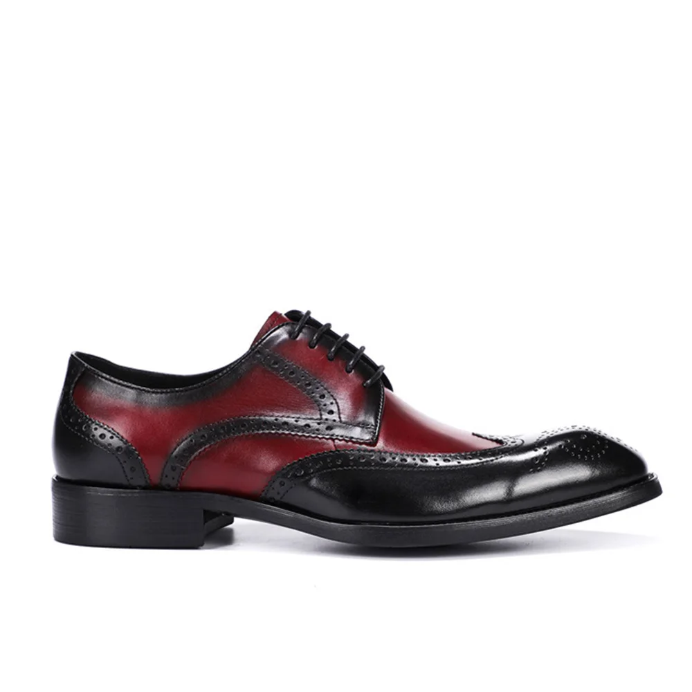 Sipriks Square Plain Toe Genuine Leather Brogues Shoes Men Business Office Wingtip Dress Oxofrds Full Carved Social Shoes 45 46 - Color: patina
