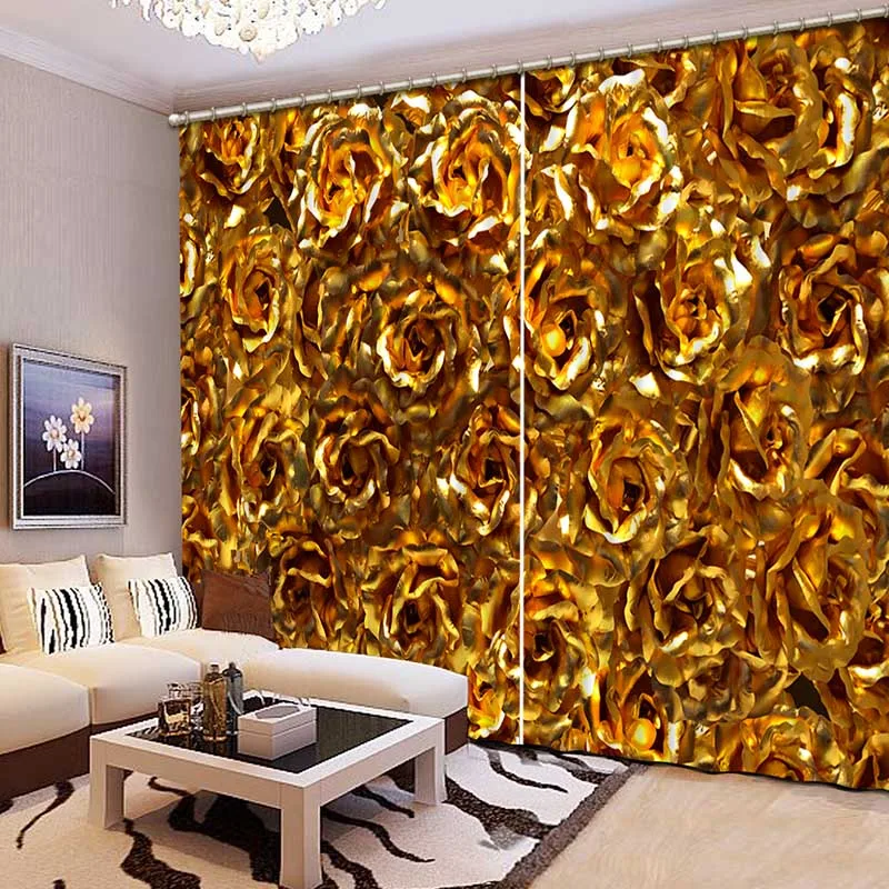 3D Printing Curtains High Quality Lifelike Beautiful Golden Flowers Bedroom Living Room CL-065 | Дом и сад