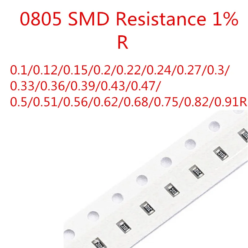 0805 SMD Сопротивление 1% 0.1/0.12/0.15/0.2/0.22/0.24/0.27/0.3/ 0.33/0.36/0.39/0.43/0.47/0.5/0.51/0.56/0.62/0.68/ 0.75/0.82/0.91R |