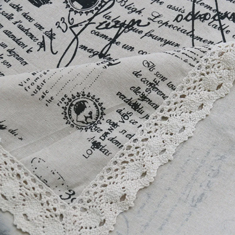 

Linen Cotton Table Cloth European Style Letter Design Lace Edge Table Cover Rectangular Tablecloths tafelkleed