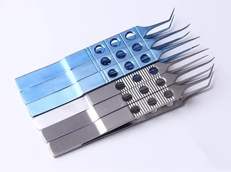 6 шт./компл. Микрон нержавеющая сталь titanium сплав 11 см doveхвостый прямой/наклонная головка Пинцет платформы Пинцет офтальмологические щипцы