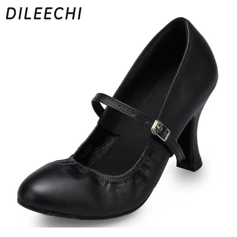 Женские кожаные туфли DILEECHI qiu dong черные Танго для латиноамериканских танцев на