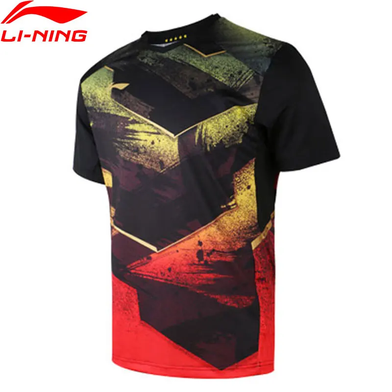 Li-Ning, Мужская футболка для настольного тенниса, для сухой команды, спонсора, дышащая подкладка, для соревнований, спортивные футболки, топы, AAYN297 MTS2903