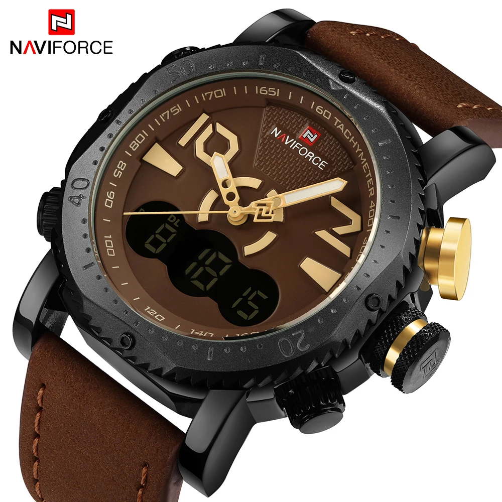 NAVIFORCE Брендовые мужские модные спортивные часы с двойным дисплеем светодиодные