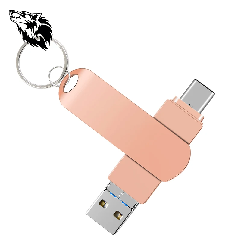 rose gold USB флеш-накопитель типа C, 128 ГБ, 64 ГБ, флеш-накопитель, 32 ГБ, 16 ГБ, 8 ГБ, флеш-накопитель для iPhone/компьютера с кольцом для ключей - Цвет: rose gold
