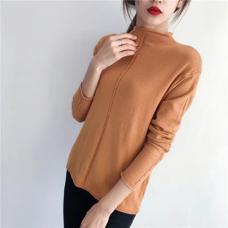 Свитер женский зимний свободный с воротником-хомутом и длинным рукавом 2018 |