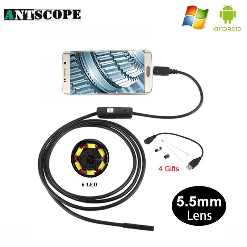 Antscope Usb эндоскоп камера Android 5 мм 1/2/3 м гибким световодом для ПК HD труб исследования