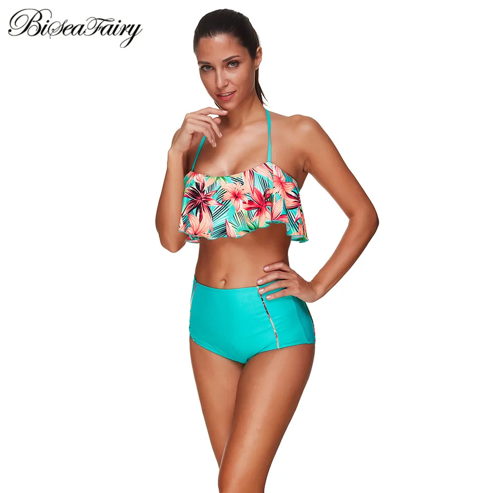 Женский купальный костюм BISEAFAIRY из двух предметов с высокой талией и принтом
