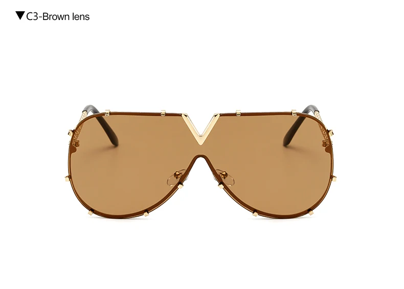 Brown Lens DesolDelos Лидер продаж Новое поступление V большие солнцезащитные очки Для женщин Брендовая Дизайнерская обувь Для мужчин Роскошные зеркальные солнцезащитные очки без оправы - Цвет линз: Brown Lens