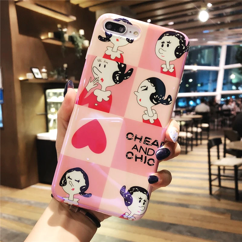 For iPhone 8plus Cute Popeye the Sailor case &ampTempered Glass Screen film X 7 7Plus 8 6 6S 6Splus Blue ray Soft Capa |