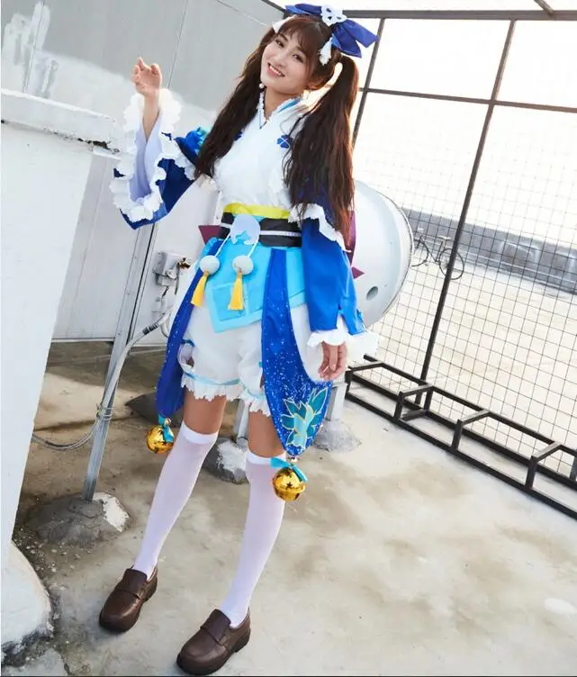 VEVEFHUANG женский японский мультфильм Аниме Onmyoji Косплей Костюм Персиковый Цветок Banshee Vantage кимоно нарядное платье униформа - Цвет: blue