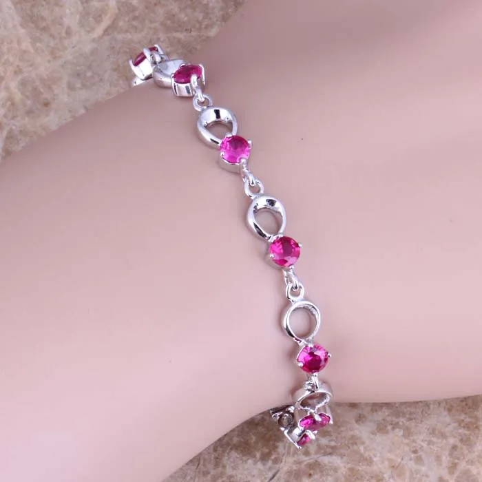 Jolly Красный кубический цирконий посеребренный звеньевой браслет на цепочке 6 5-7 5
