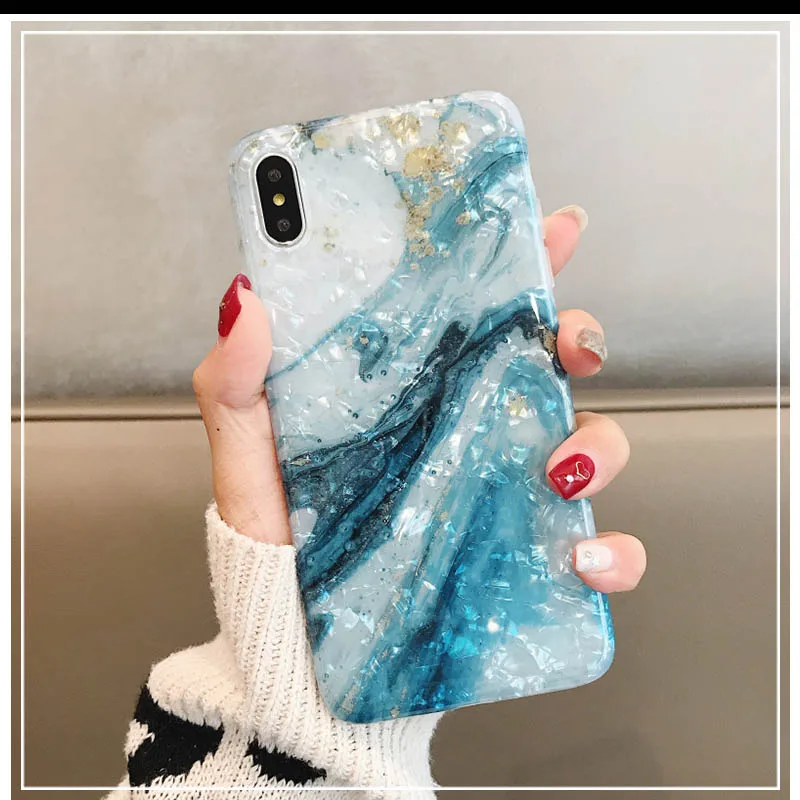 Blue White Shell Kerzzil винтажный мраморный чехол для iPhone 11 Pro X XR XS Max 7 8 Plus, Мягкий ТПУ силиконовый чехол s для iPhone 8 7 6 6S Plus - Цвет: Blue White Shell