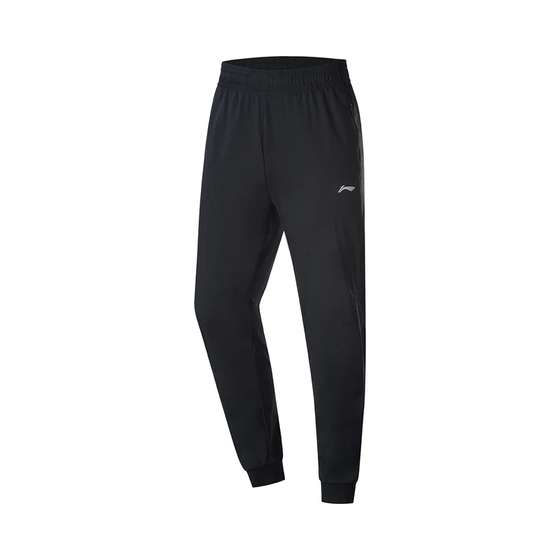 Li-Ning мужские трикотажные брюки для бега, Классический крой, комфорт, полиэстер, карманы, на завязках, подкладка, спортивные брюки AKYP021 MKY493 - Цвет: AKYP021-1H