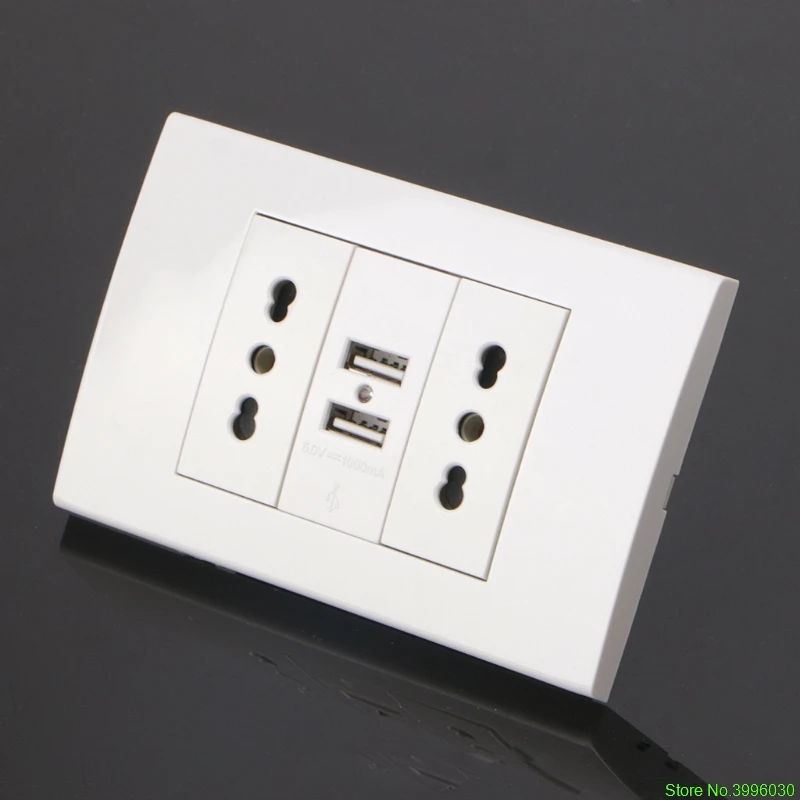 Фото 16A настенный двойной Итальянский/Чили разъем питания адаптер USB порты панель 5В 16A настенный двойной Итальянский/Чили разъем питания адаптер USB порты панель 5В
