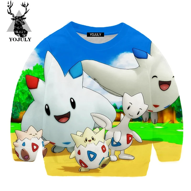 YOJULY/Новинка года; Kawaii Pokemon Harajuku; детские толстовки с 3D-принтом; новая одежда для мальчиков и девочек-подростков; Топ аниме; длинный рукав; SW14