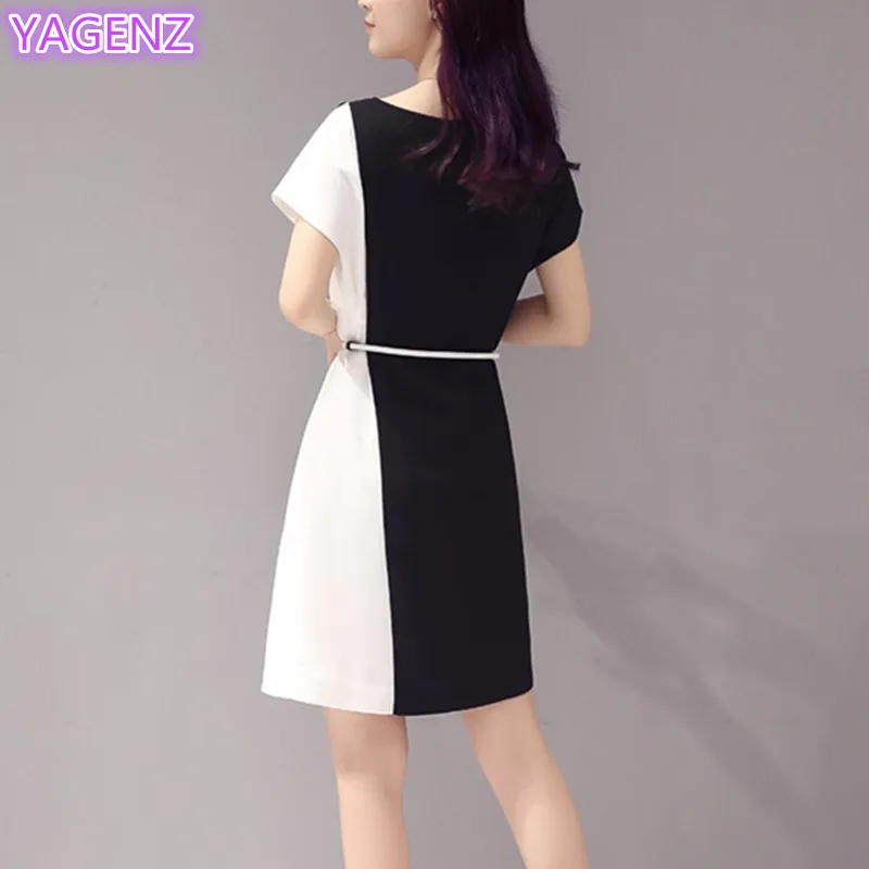 YAGENZ Women Chiffon dress Summer New Large size Clothing Fashion Dress Splice Short sleeves Long section A150 | Женская одежда