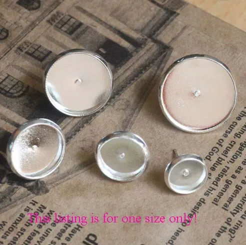 

60pcs Silver Color Plate 8mm Round Blank Settings Earring Posts #22721