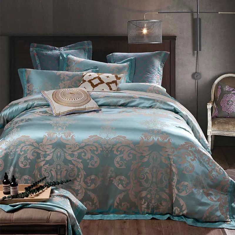 2017 роскошный набор постельного белья из сатина шелка и жаккарда с вышивкой