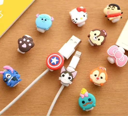 2 шт./лот защита кабеля USB для наушников с милым мультяшным рисунком зарядки