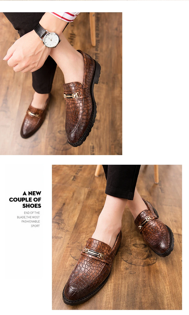 Misalwa zapatos hombre; Дизайнерские мужские лоферы; вечерние повседневные модельные туфли для свадьбы; коричневый кожаный Ременный привод на плоской подошве; Прямая