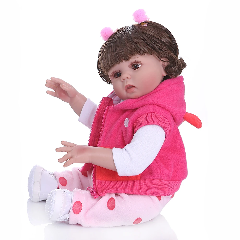 NPK 48 см кукла bebe reborn малышка девочка в розовом платье все тело Мягкий силикон