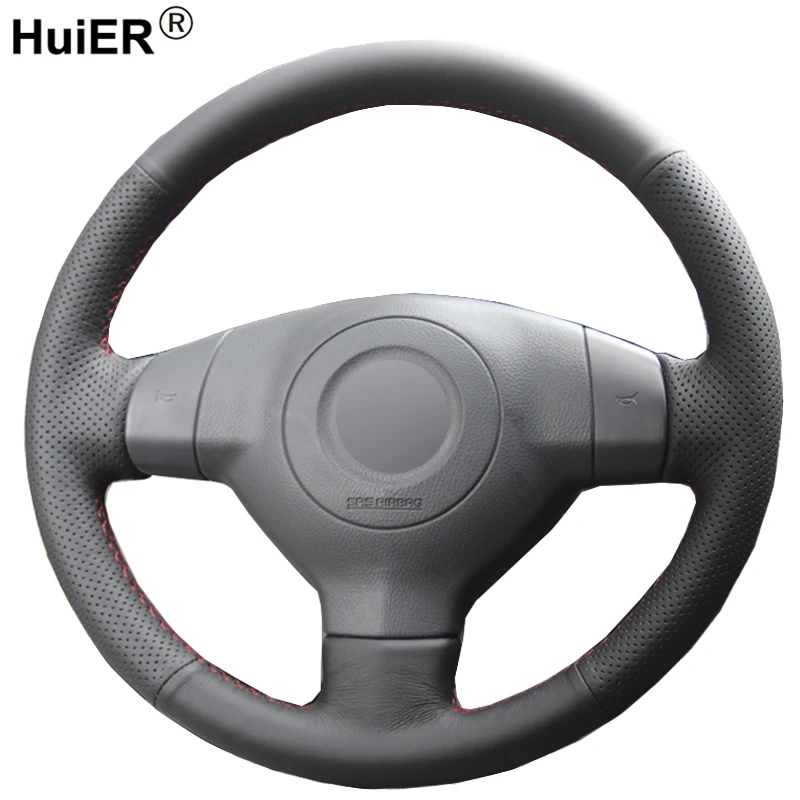 

HuiER Hand Sewing Car Steering Wheel Cover Black Leather For Suzuki SX4 Alto Old Swift Opel Agila Steering-wheel Auto Accessorie