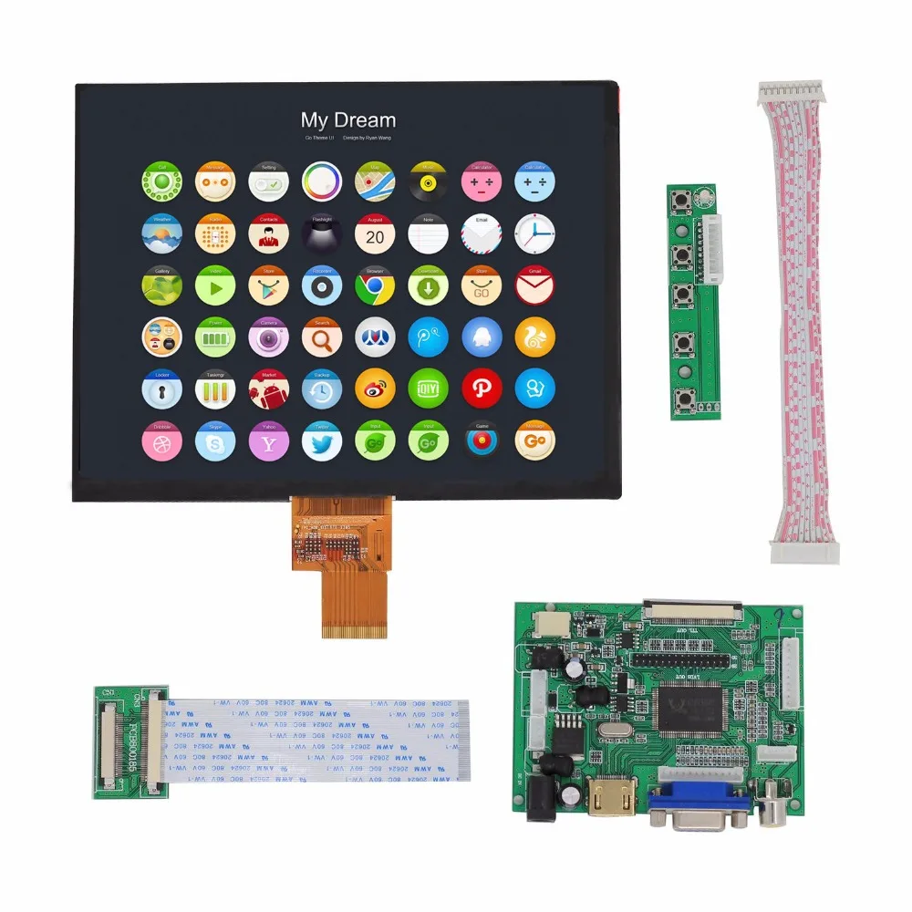 Плата драйвера управления HDMI/VGA/AV + 8 дюймовый HE080IA 01D 1024*768 IPS ЖК дисплей высокой
