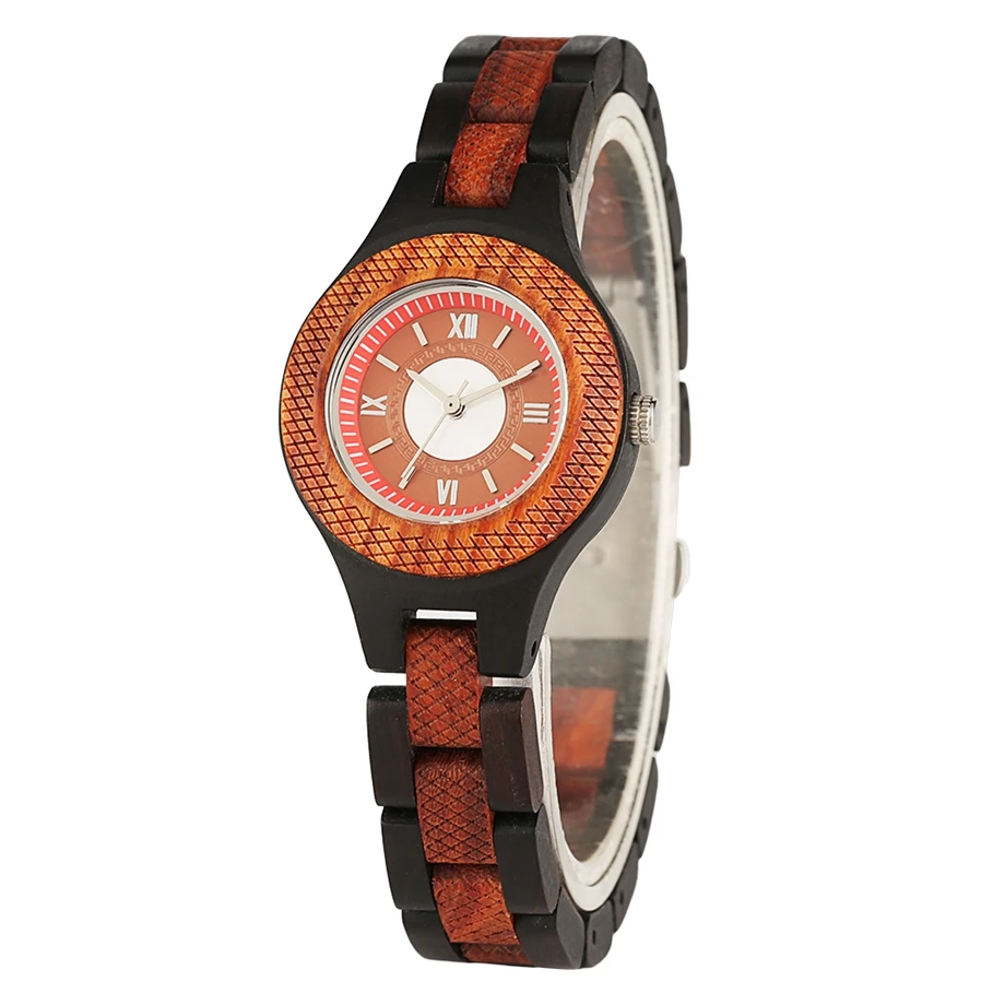 Full Wood Wristwatch with Wooden Leather Strap Rome Number Dial Brown Round Dial Man Woman Christmas Anniversary Birthday Gift redfire coffee brown walnut wood men watch brown genuine leather watch strap casual wooden mens watches digital round dial