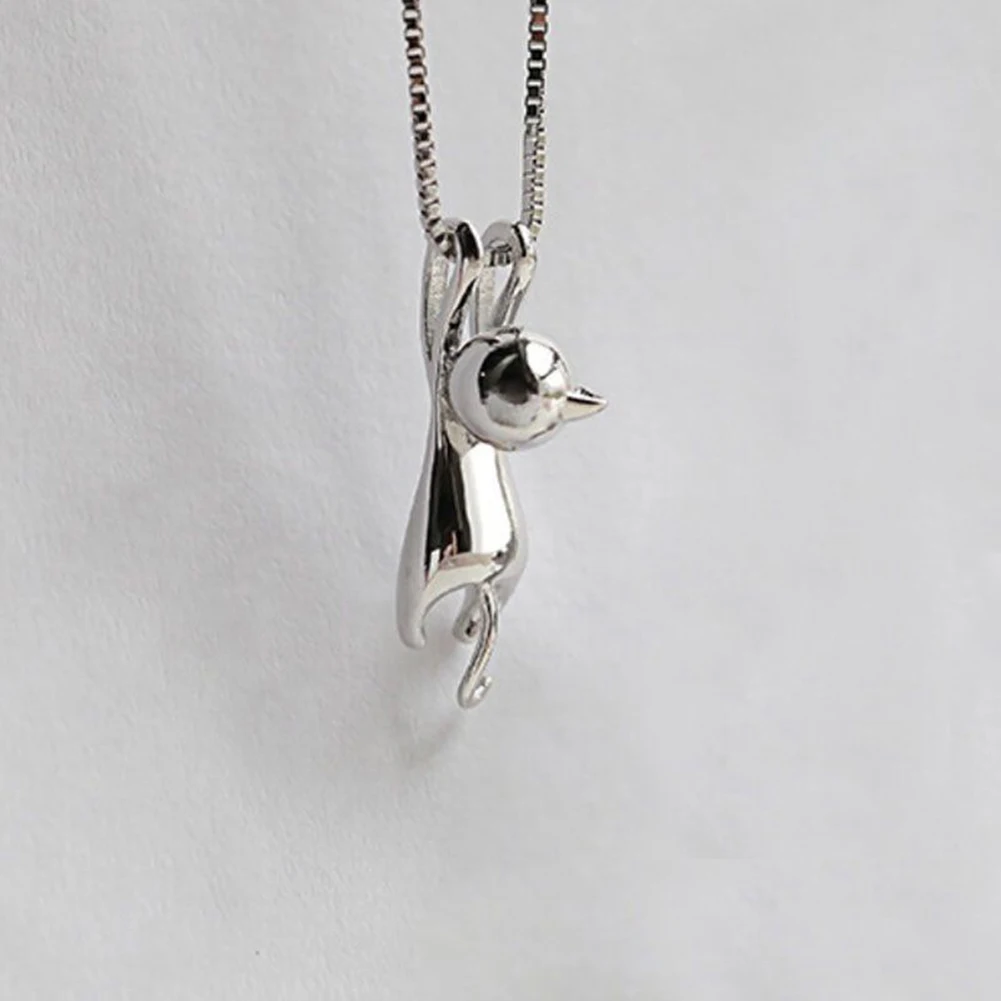 Fashion Women Silver Plated Cute Climbing Cat Charm Pendant Necklace Jewelry | Украшения и аксессуары