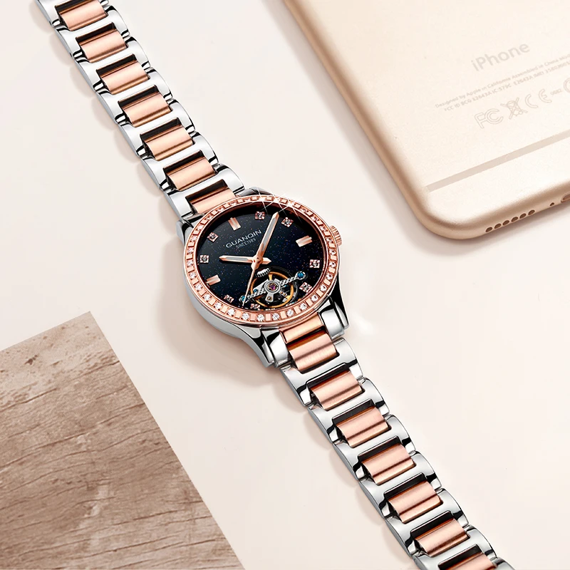 Reloj Mujer GUANQIN часы женские Автоматические турбийон платье Лидирующий бренд известный механические часы водонепроницаемые bayan kol saati