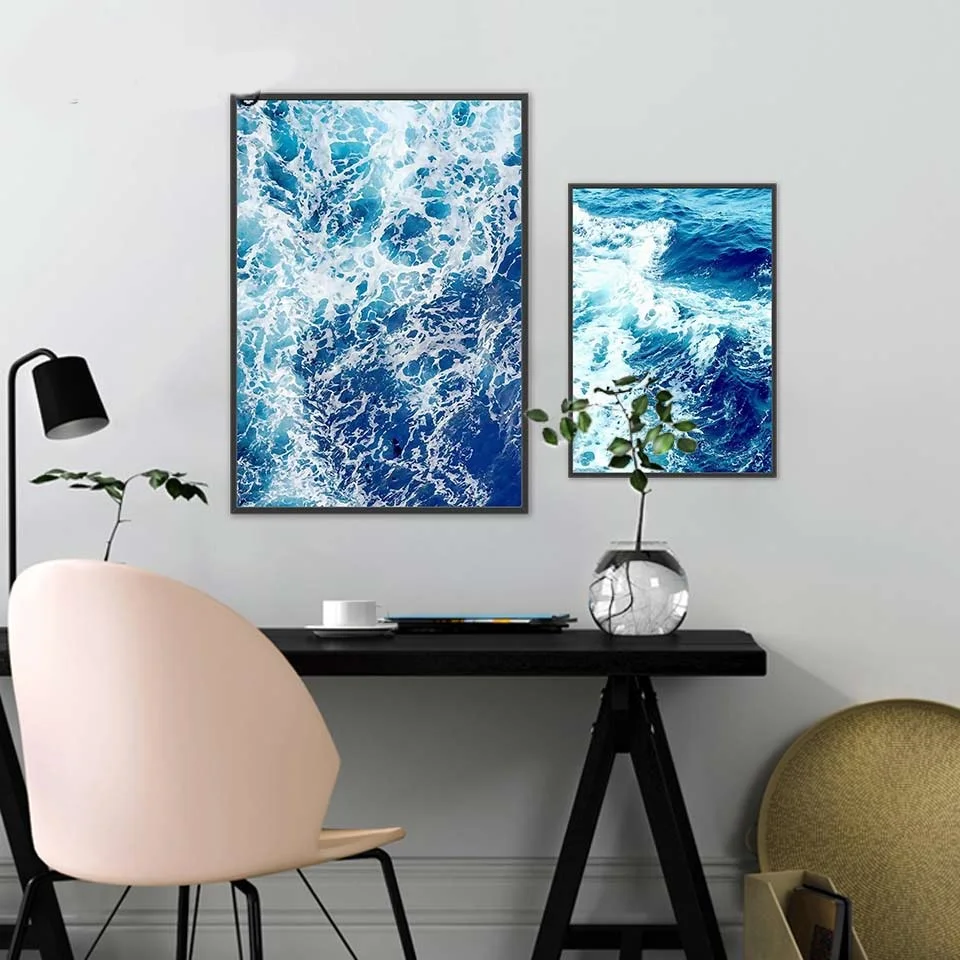 

Abstract Nordic Poster Blue Sea Wave Seascape Wall Art Home Living Room Decor Wall Decor Canvas 1 Piece Landscape Painting