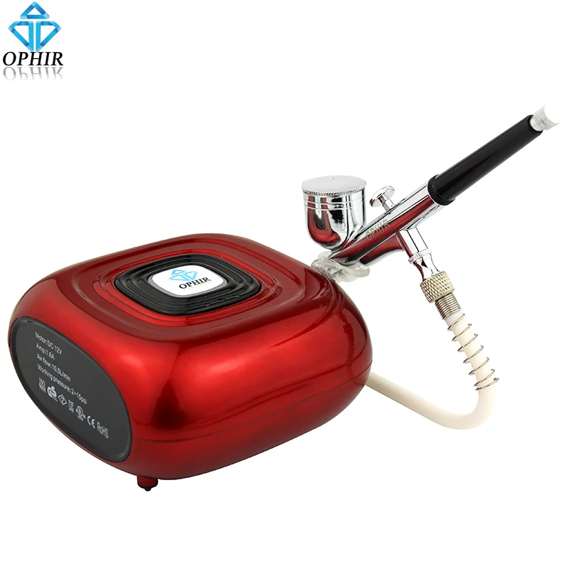 OPHIR Portable Airbrush Kit with Mini Air Compressor for Airbrush Cosmetic Makeup Professional Air Brush Nail Tools_AC123R+AC004