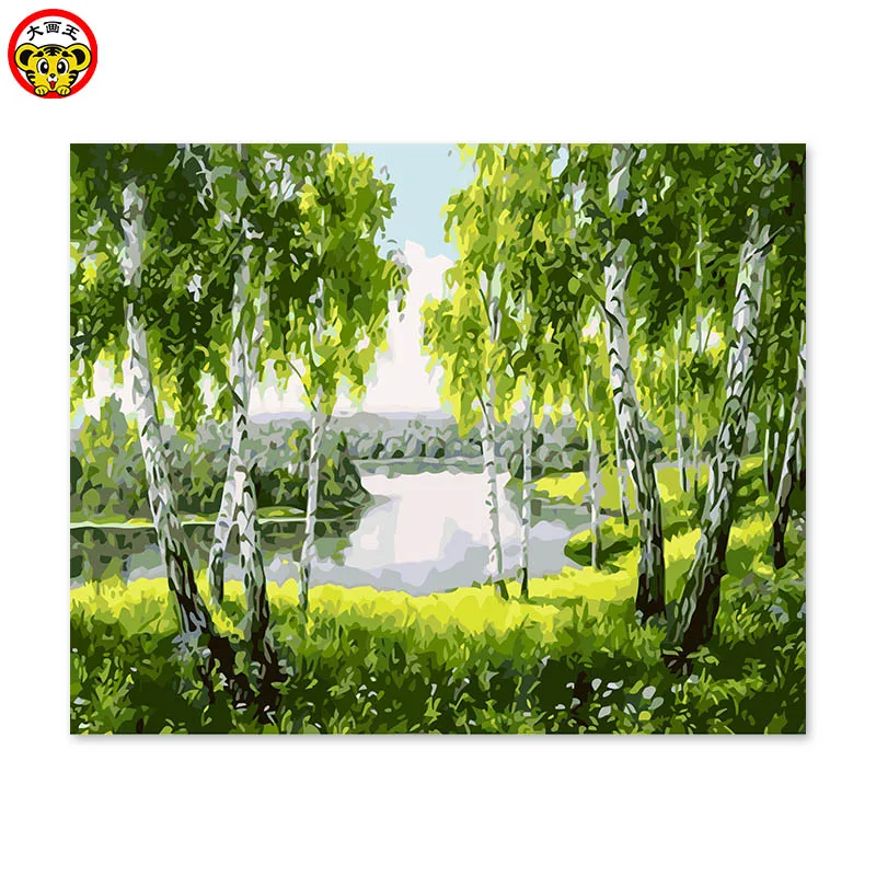 painting by numbers art paint number DIY decoration living room bedroom sofa background white poplar trees landscape | Дом и сад