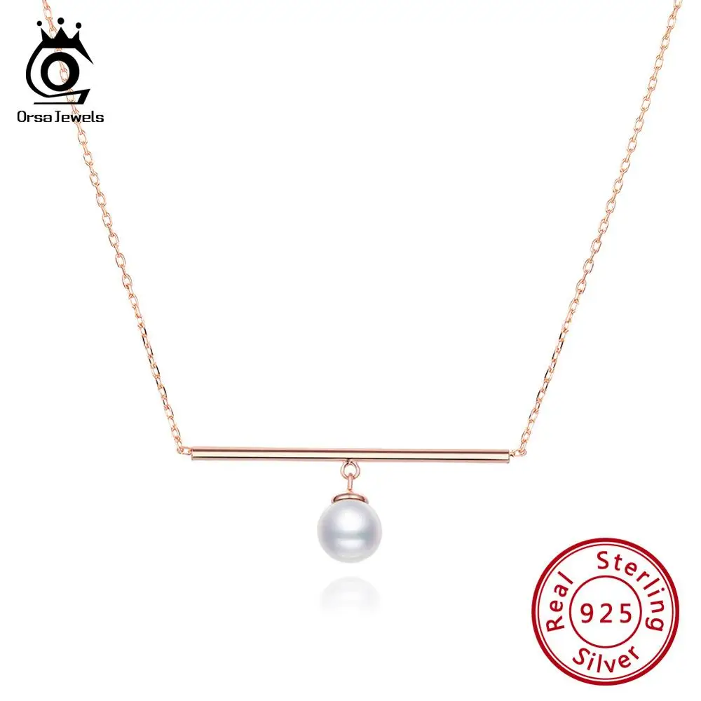Rose Gold Color ORSA JEWELS Top Grade Shell Pearl Women Pendant Necklace Rose Gold/Silver Color 925 Sterling Silver Necklace Fine Jewelry SN151 - Цвет камня: Rose Gold Color