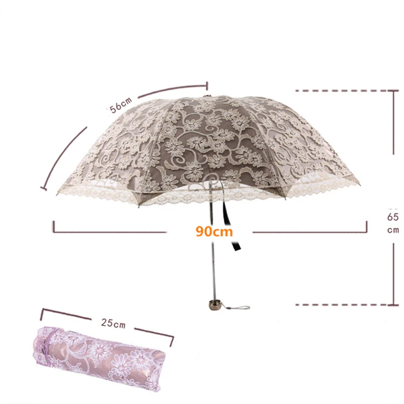 Folding umbrella Flower UV protection Sun Three-folding Umbrella fashion flower Embroidered lace | Дом и сад