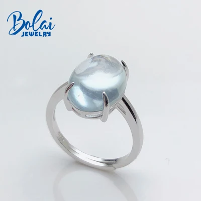aquamarine Bolaijewlry, простой стиль, Натуральный аквамарин, драгоценный камень, светильник, цветной, 925 пробы, серебряное кольцо, хорошее ювелирное изделие для женщин, повседневная одежда - Цвет камня: aquamarine
