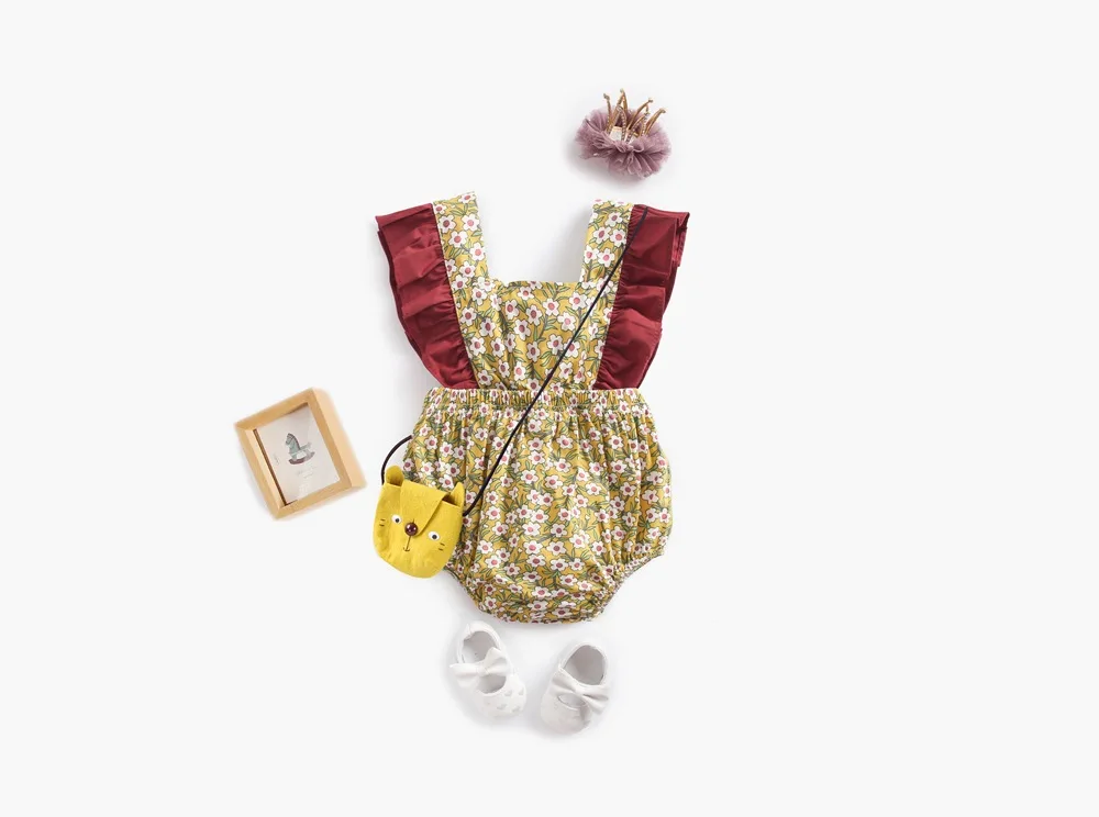 Детский кружевной комбинезон с цветочным принтом на возраст 0 3 года|Ромперы| |